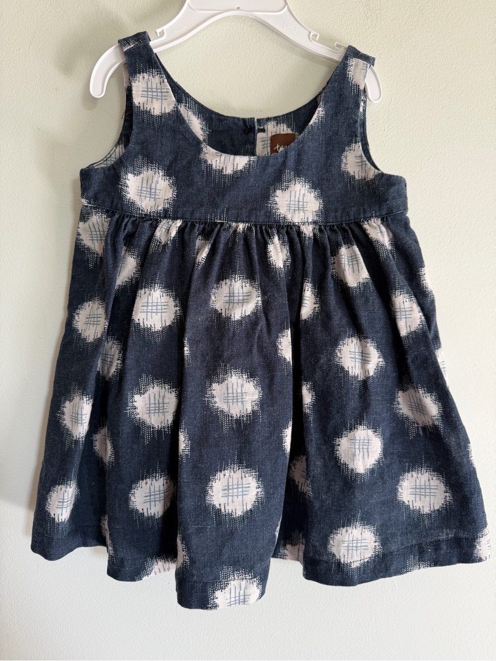 Tea Linen & Cotton Blend Girls Navy Blue Dot Tank Dress